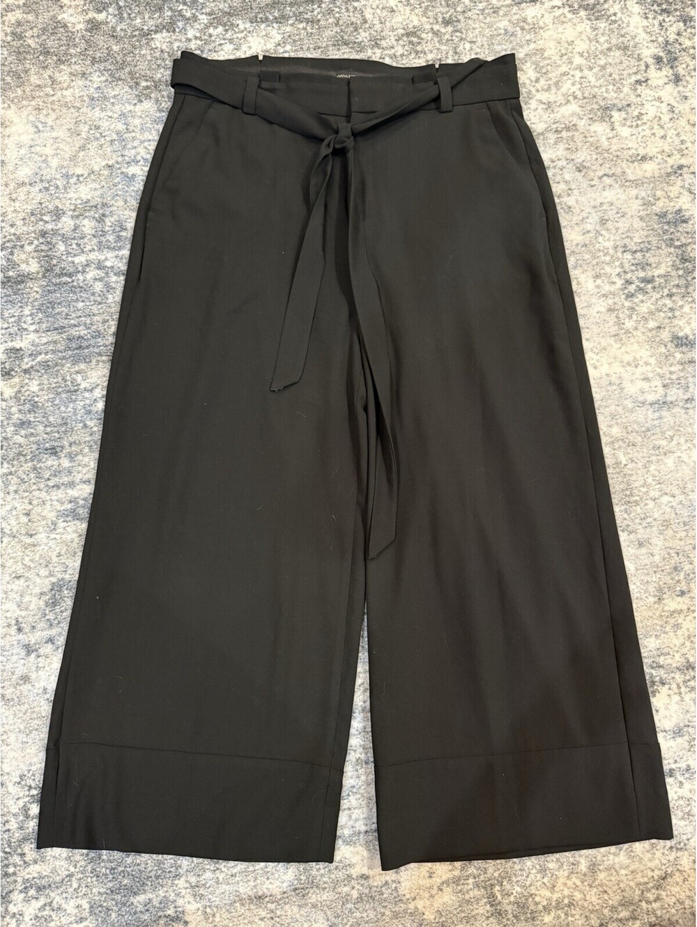 Banana Republic Blake Crop Pants Womens 12 Black Wide Leg Tie Waist